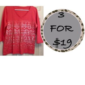 3/$19 Studio Works coral shimmer 3/4 sleeve top